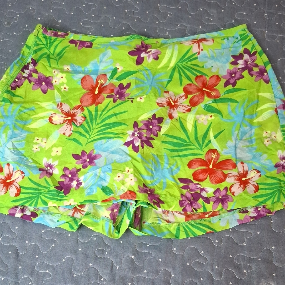 Catalina Lime Green Floral Skort with Red & Purple Flowers